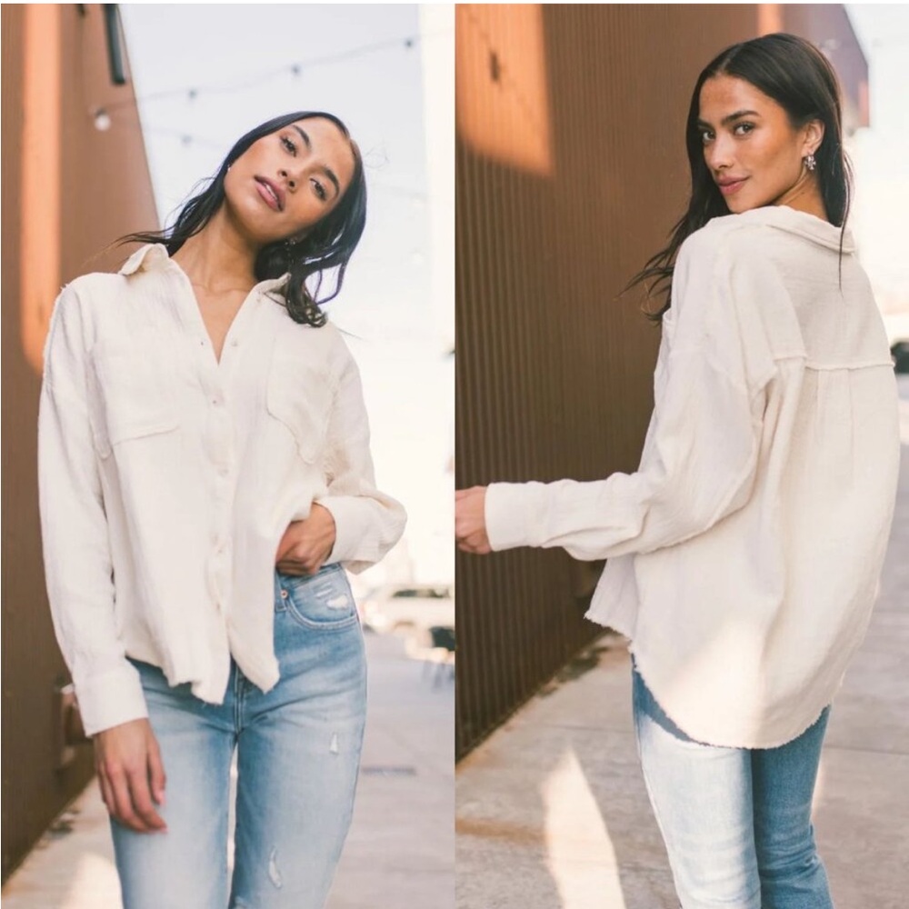 By Together Cream Gauze Double Cloth Button-Up Shirt